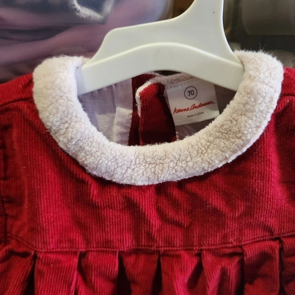 Hanna Anderson Red White Baby Santa Claus Dress Size 6-12M Christmas 100% Cotton